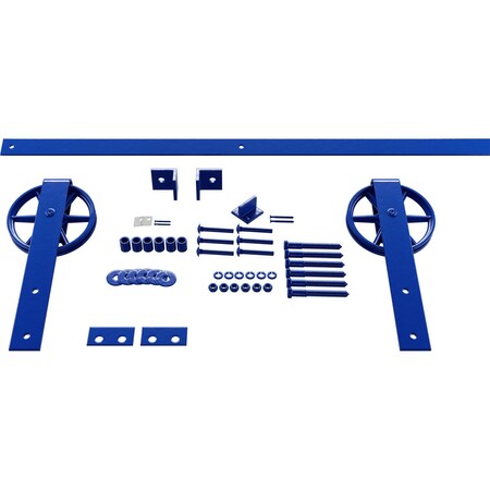 Ekena Millwork Premium Wagon Wheel Strap Barn Door Hardware Set w/ 7' Track for 1 3/8" Doors, Blue Ribbon GB600137HWBR